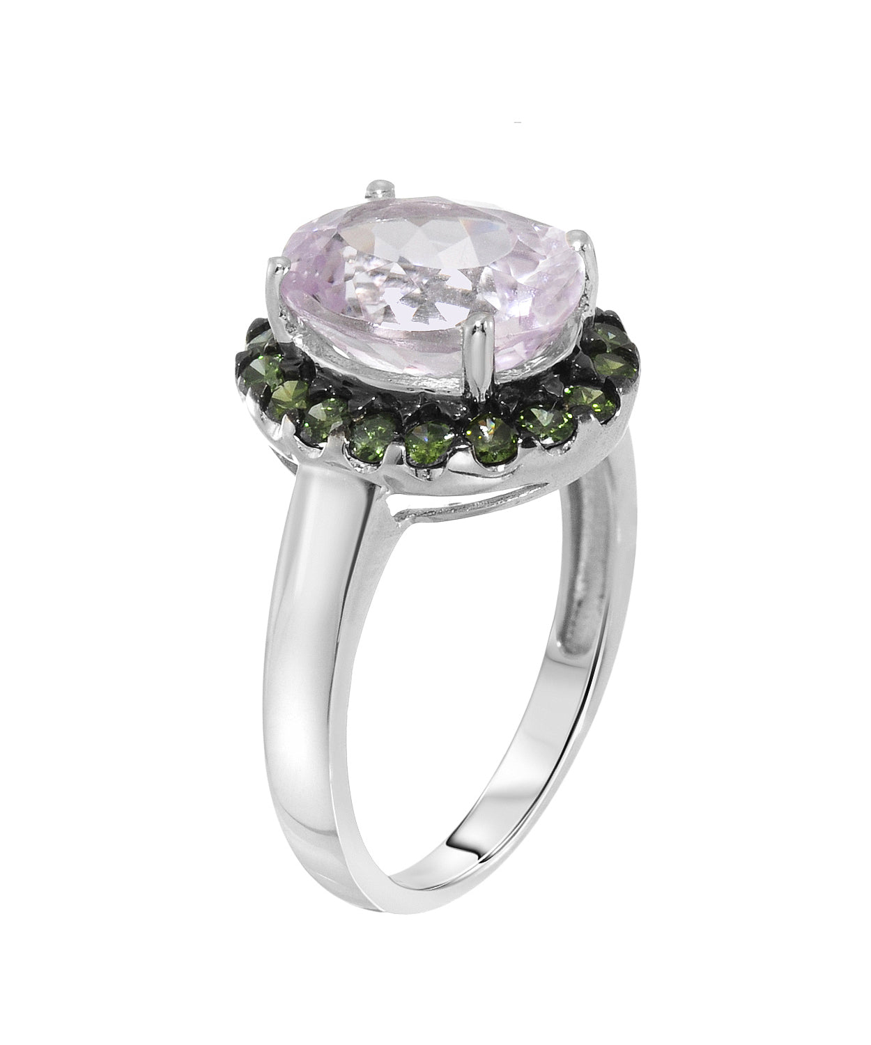 5.09 ctw Natural Pink Kunzite and Fancy Green Diamond 10k Gold Halo Ring View 2