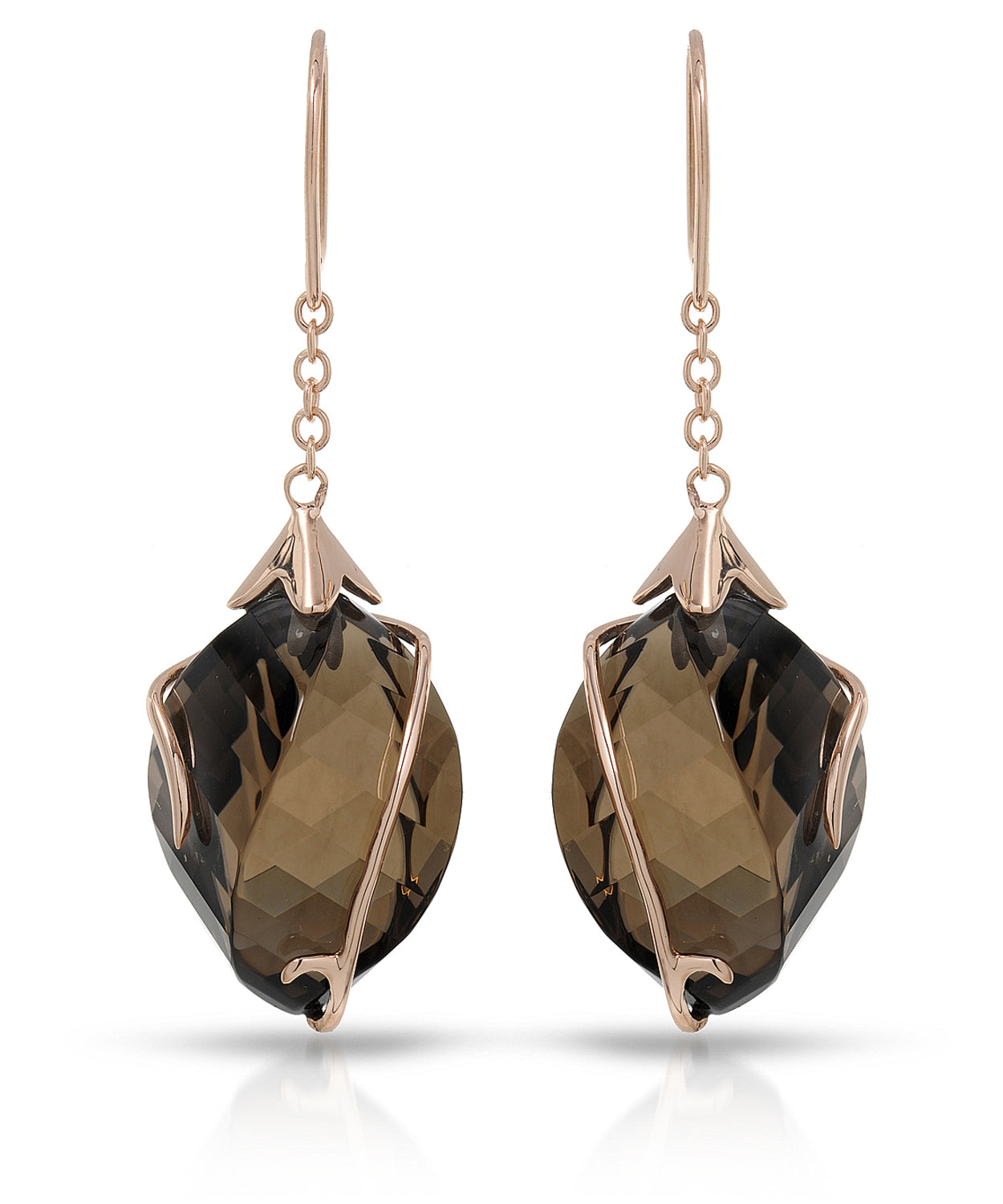 27.68 ctw Natural Smoky Quartz 14k Rose Gold Dangle Earrings View 1