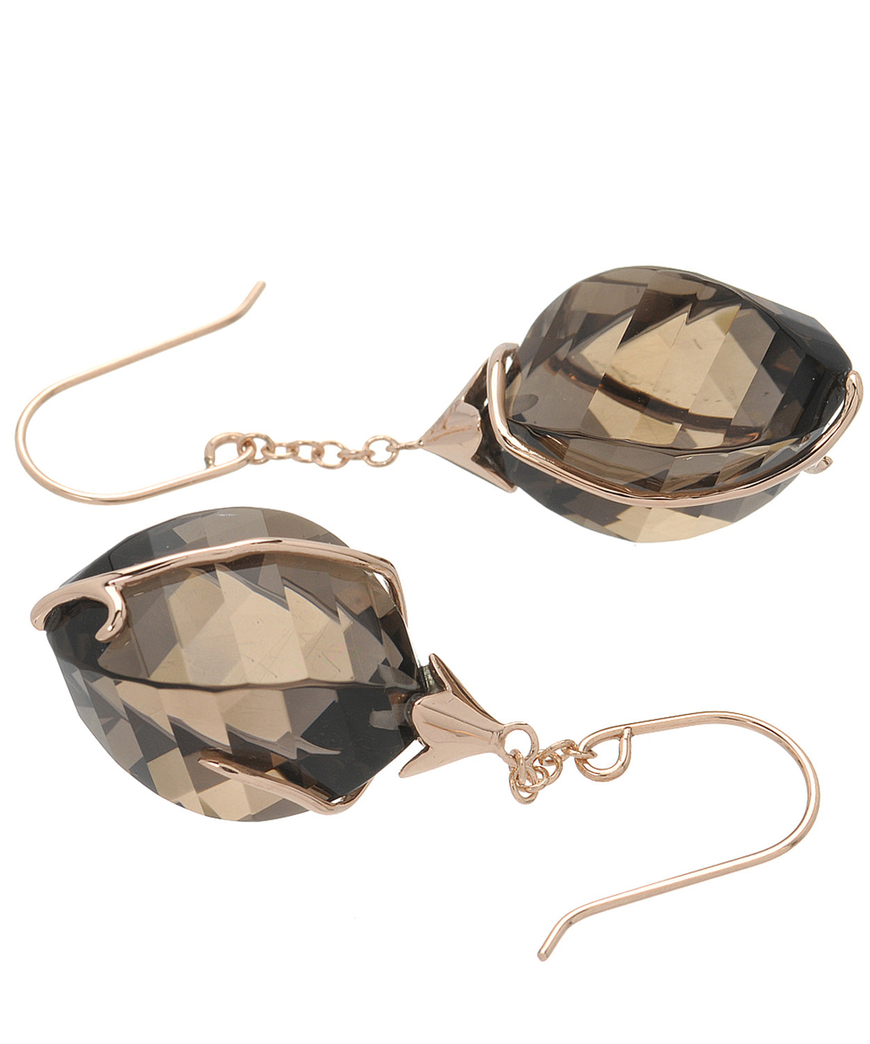 27.68 ctw Natural Smoky Quartz 14k Rose Gold Dangle Earrings View 2