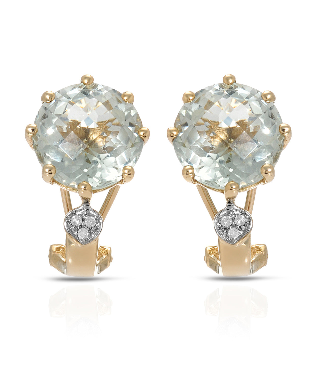 8.73 ctw Natural Green Amethyst and Diamond 14k Yellow Gold Earrings View 1