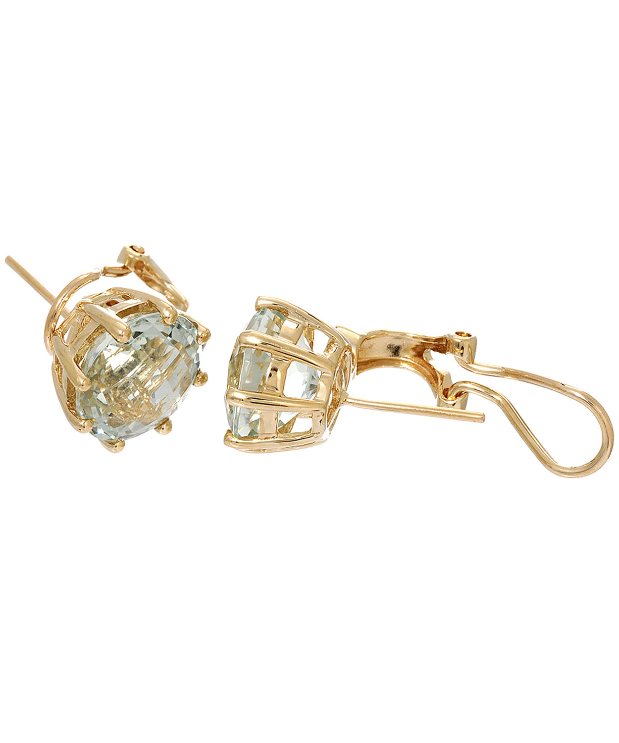 8.73 ctw Natural Green Amethyst and Diamond 14k Yellow Gold Earrings View 2