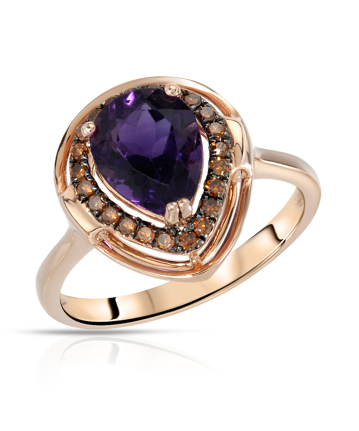 1.82 ctw Natural Amethyst and Fancy Red Diamonds 14k Gold Halo Ring View 1
