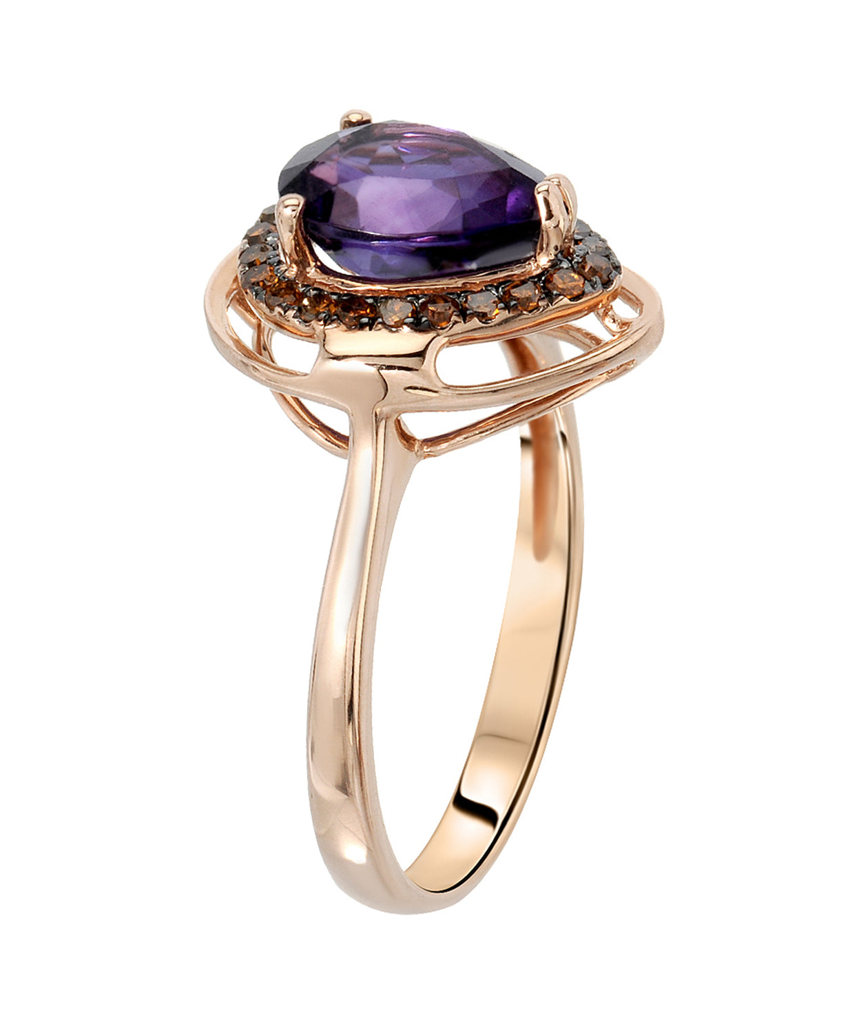 1.82 ctw Natural Amethyst and Fancy Red Diamonds 14k Gold Halo Ring View 2