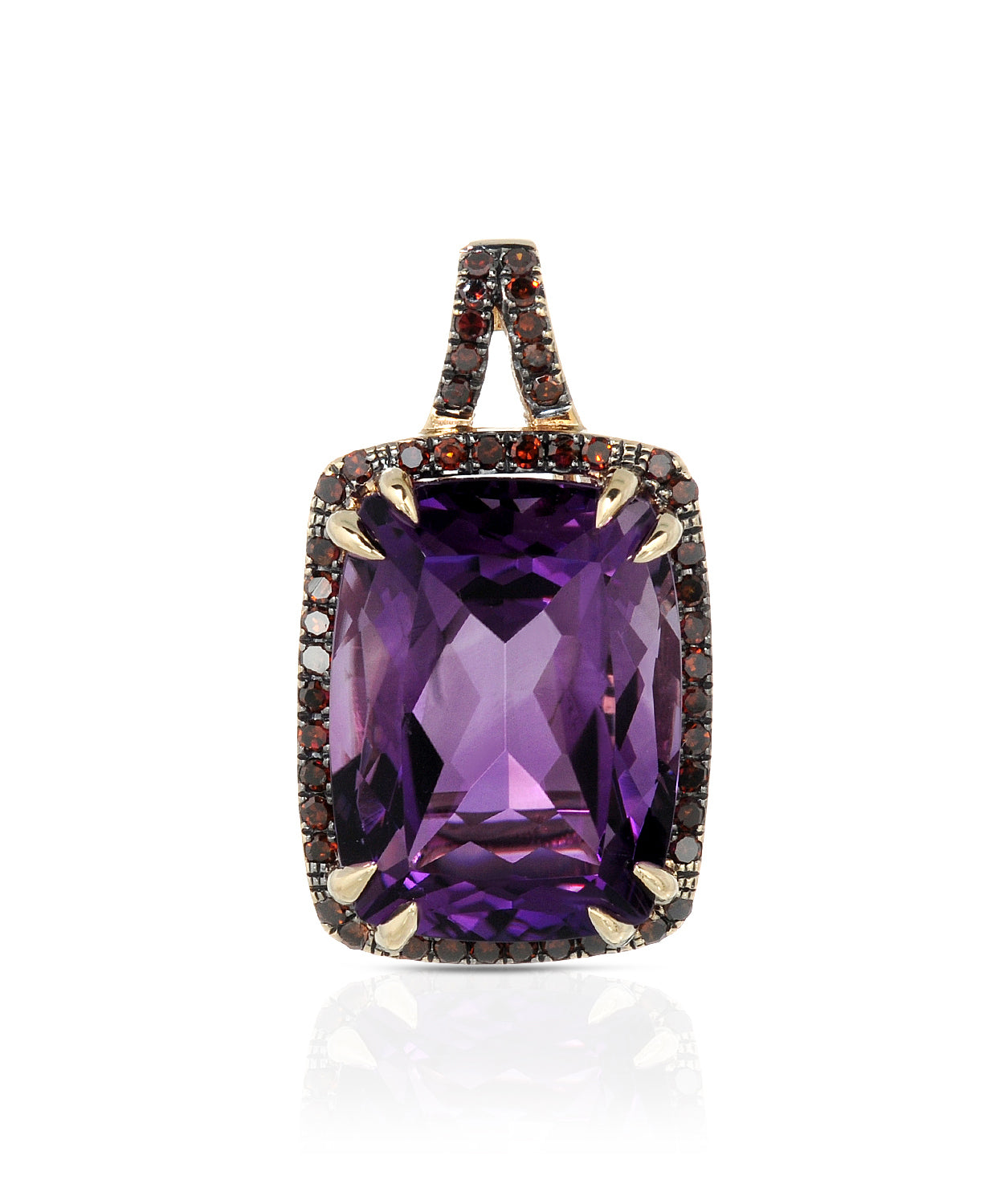 11.03 ctw Natural Amethyst and Fancy Red Diamond 10k Gold Rectangle Pendant (chain not included) View 1