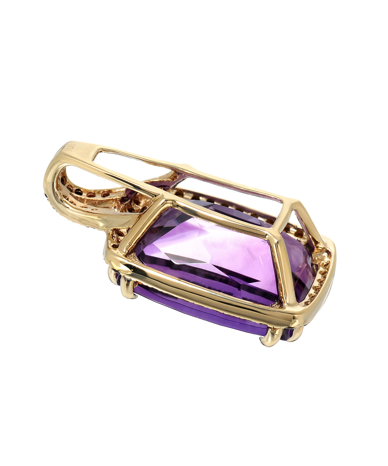 11.03 ctw Natural Amethyst and Fancy Red Diamond 10k Gold Rectangle Pendant (chain not included) View 2