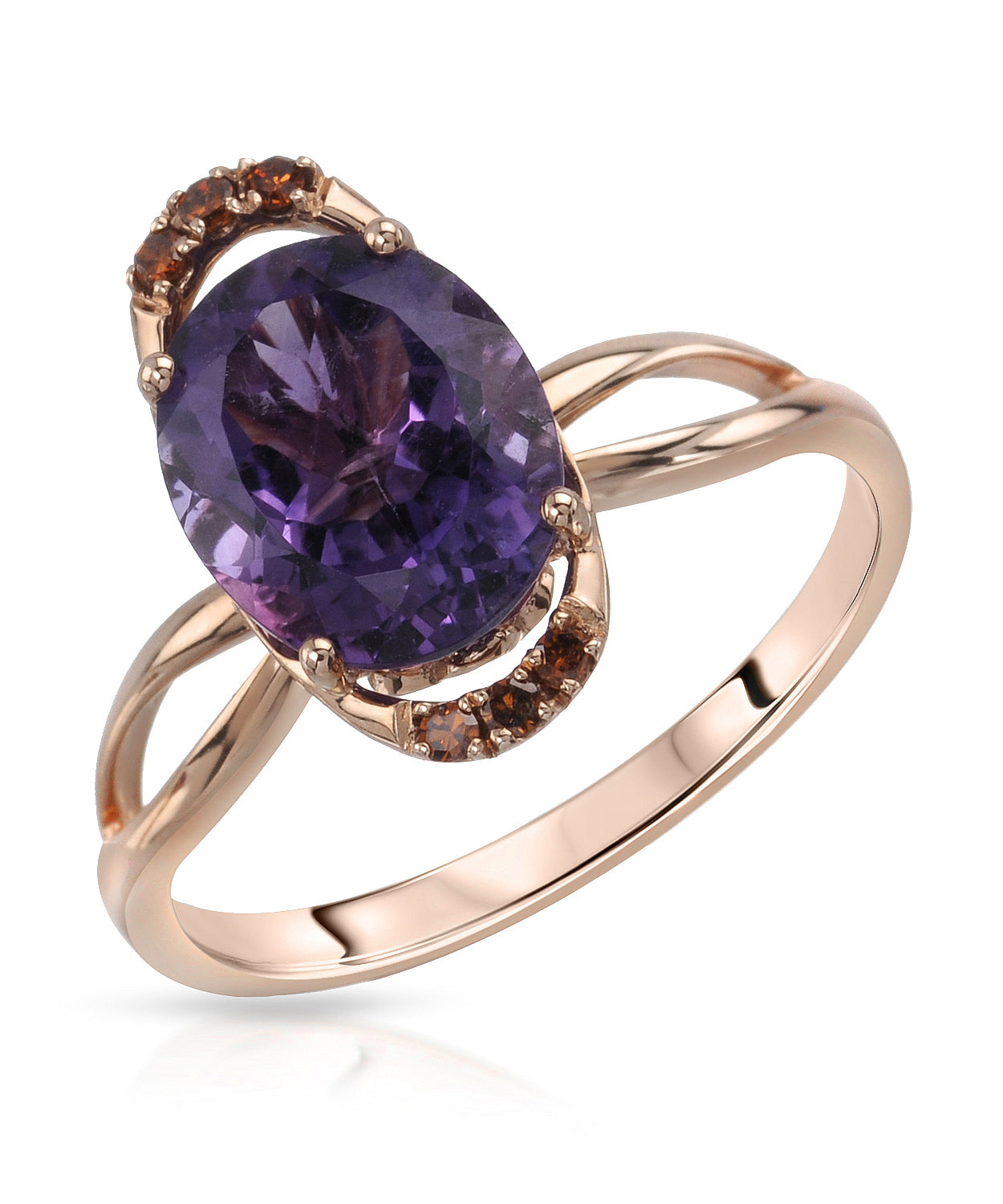 2.50 ctw Natural Amethyst and Fancy Red Diamond 14k Rose Gold Oval Ring View 1