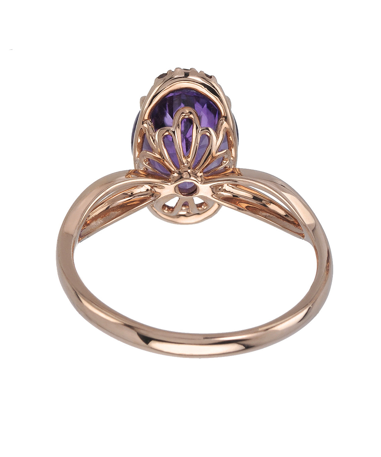2.50 ctw Natural Amethyst and Fancy Red Diamond 14k Rose Gold Oval Ring View 2