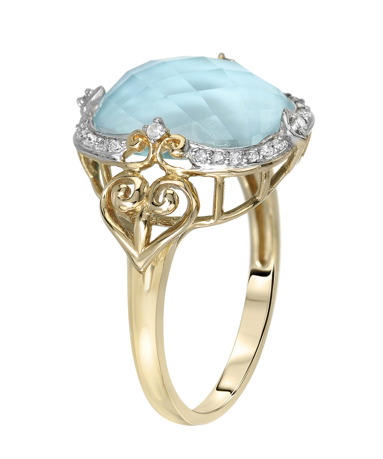 1.65 ctw Natural Doublet Turquoise and Diamonds 14k Gold Victorian Style Ring View 2