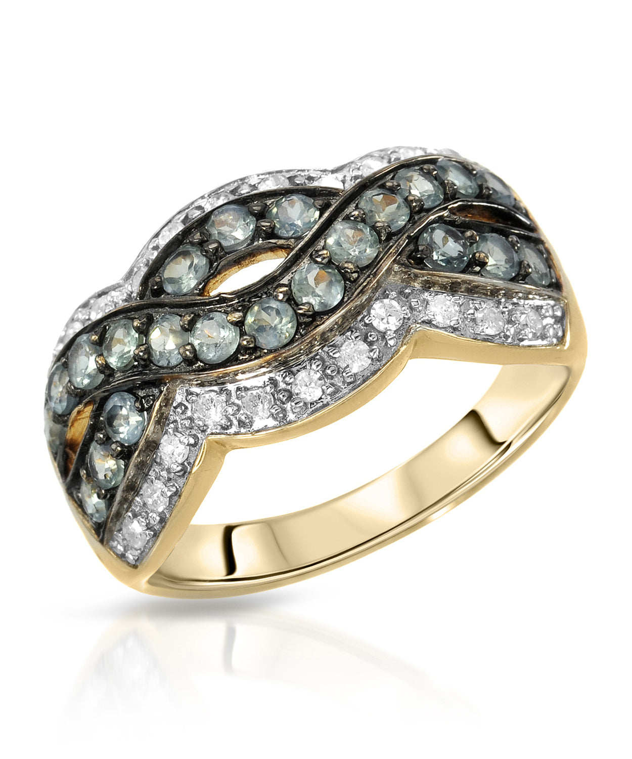 1.05 ctw Natural Alexandrite and Diamonds 14k Yellow Gold Intertwined Right Hand Ring View 1