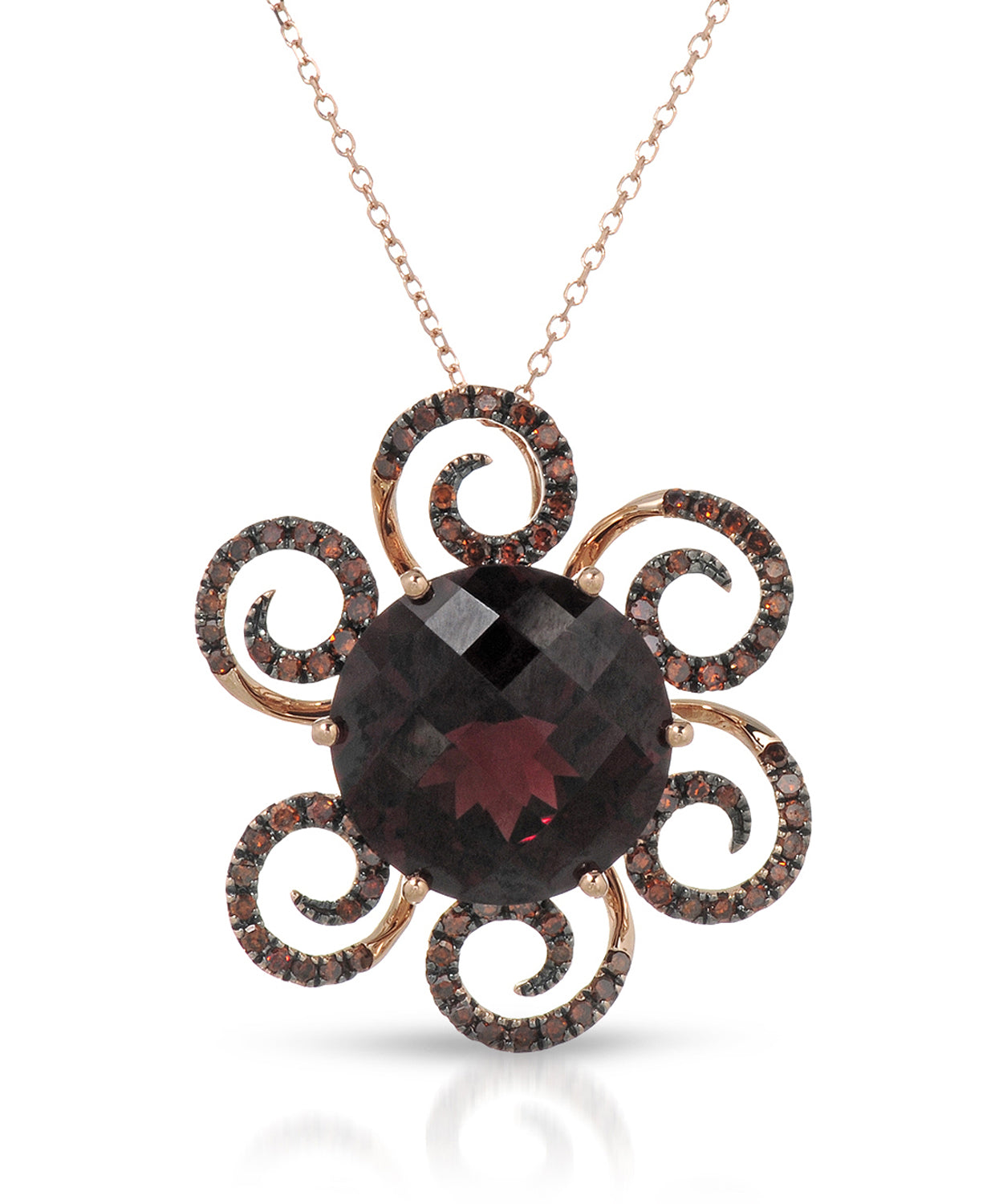 8.25 ctw Natural Spicy Red Garnet and Fancy Red Diamond 14k Gold Pendant With Chain View 1