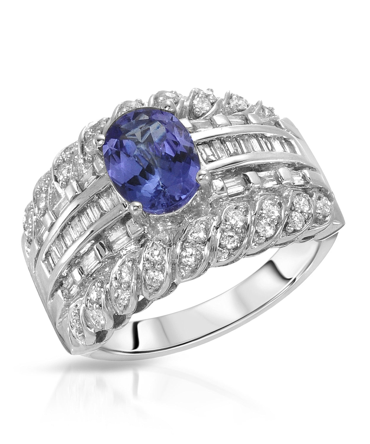 2.01 ctw Natural Tanzanite and Diamond 14k White Gold Statement Cocktail Ring View 1