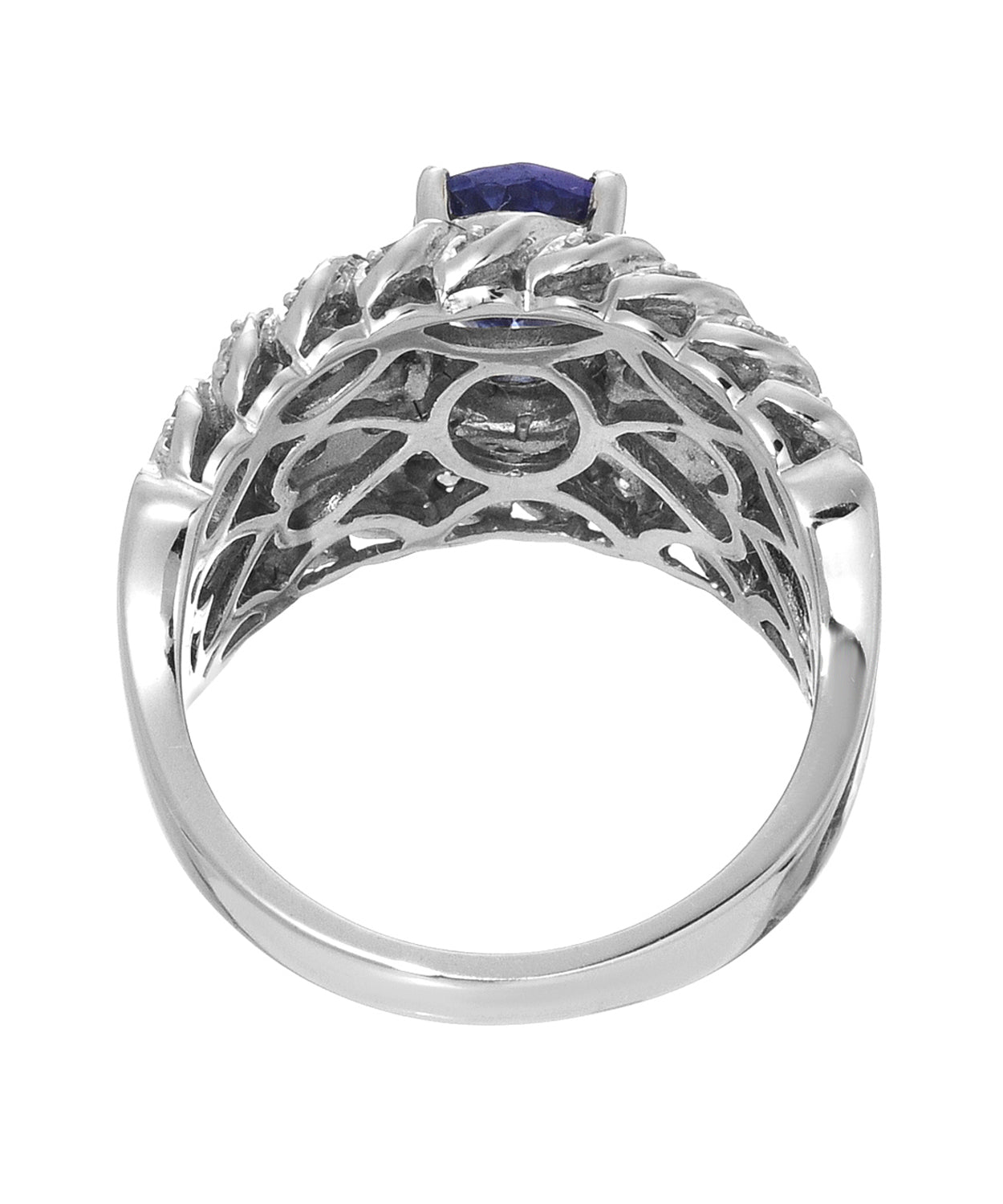 2.01 ctw Natural Tanzanite and Diamond 14k White Gold Statement Cocktail Ring View 3