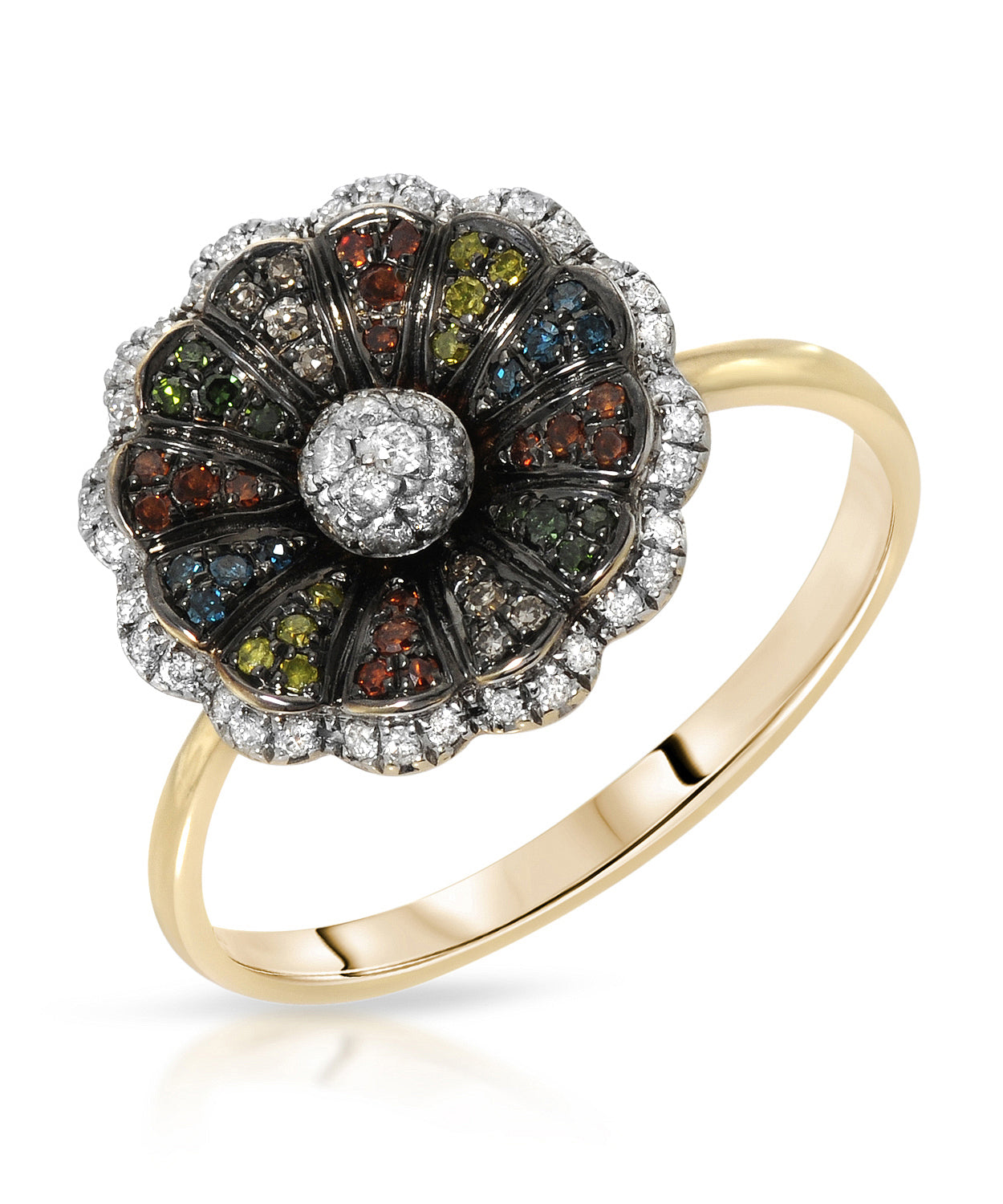 0.30 ctw Fancy Multicolor and White Diamonds 14k Yellow Gold Flower Ring View 1