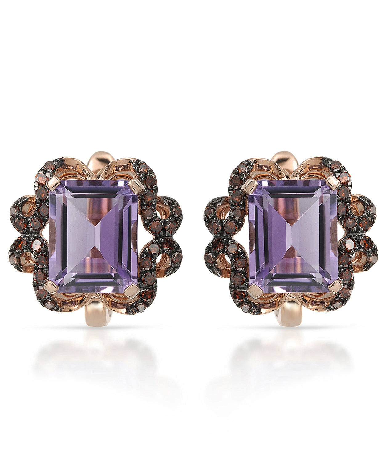 5.49 ctw Natural Amethyst and Fancy Red Diamond 14k Gold Victorian Style Earrings View 1