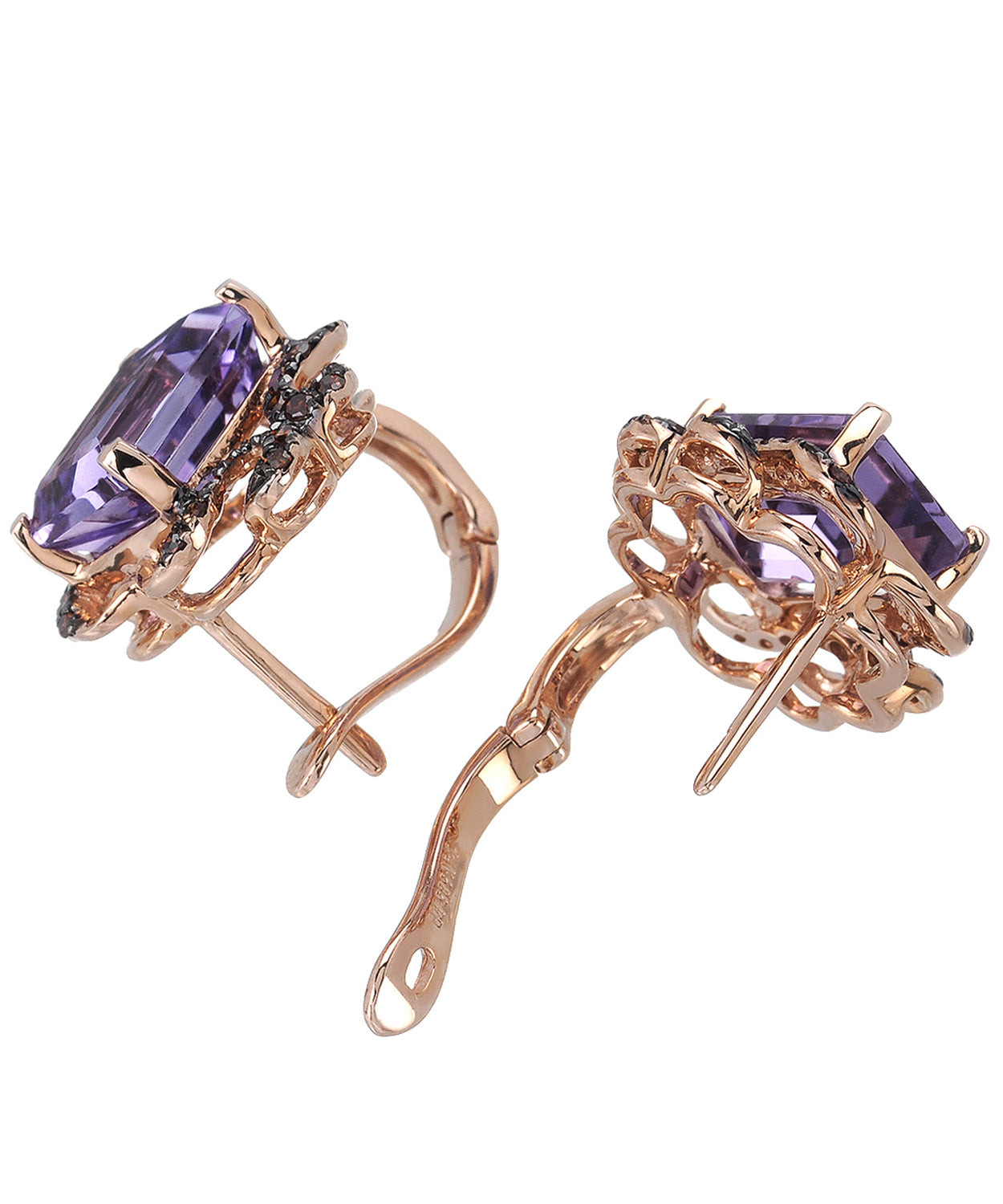 5.49 ctw Natural Amethyst and Fancy Red Diamond 14k Gold Victorian Style Earrings View 2