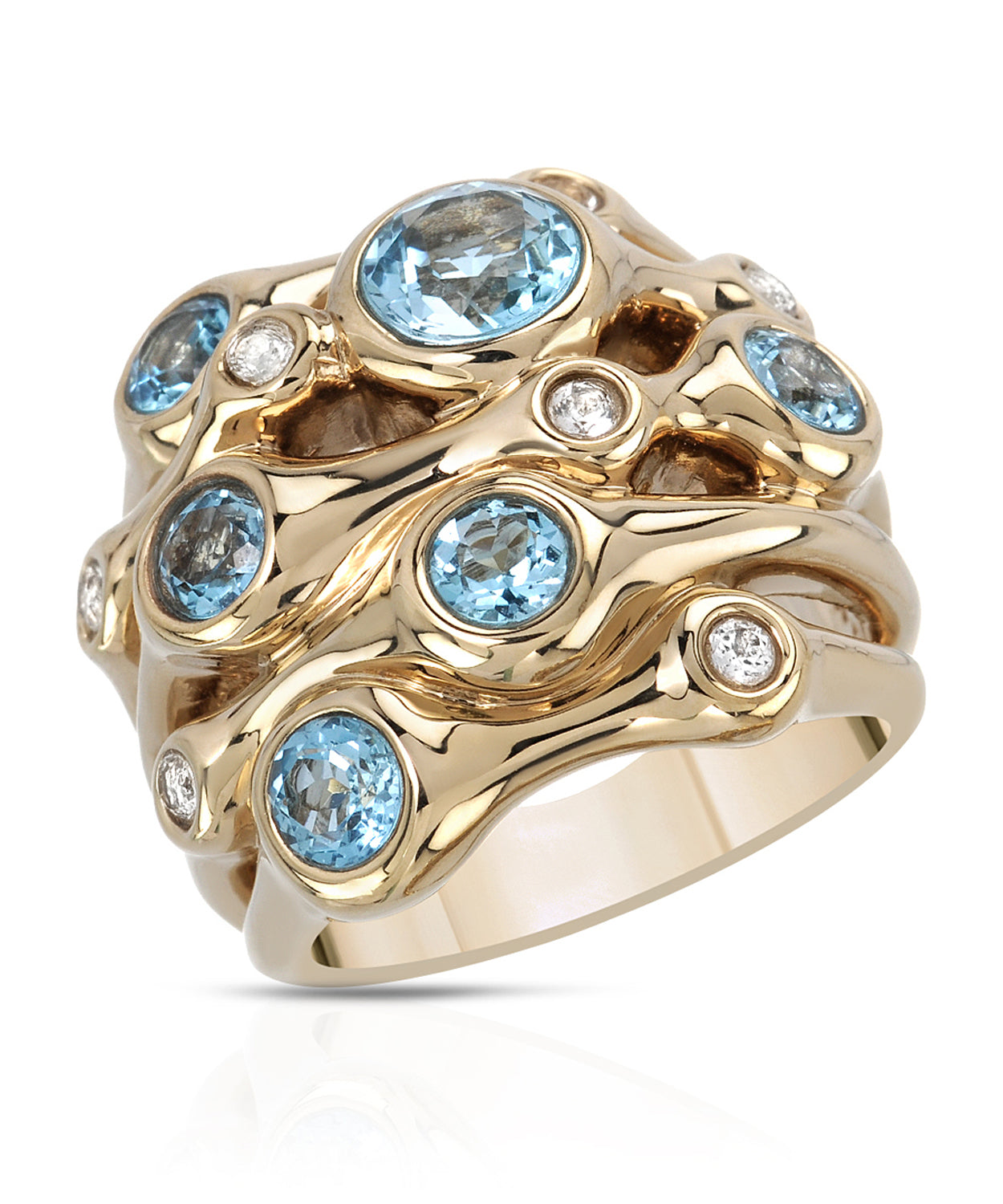 2.73 ctw Natural Sky Blue and White Topaz 14k Yellow Gold Electoform Bold Cocktail Ring View 1