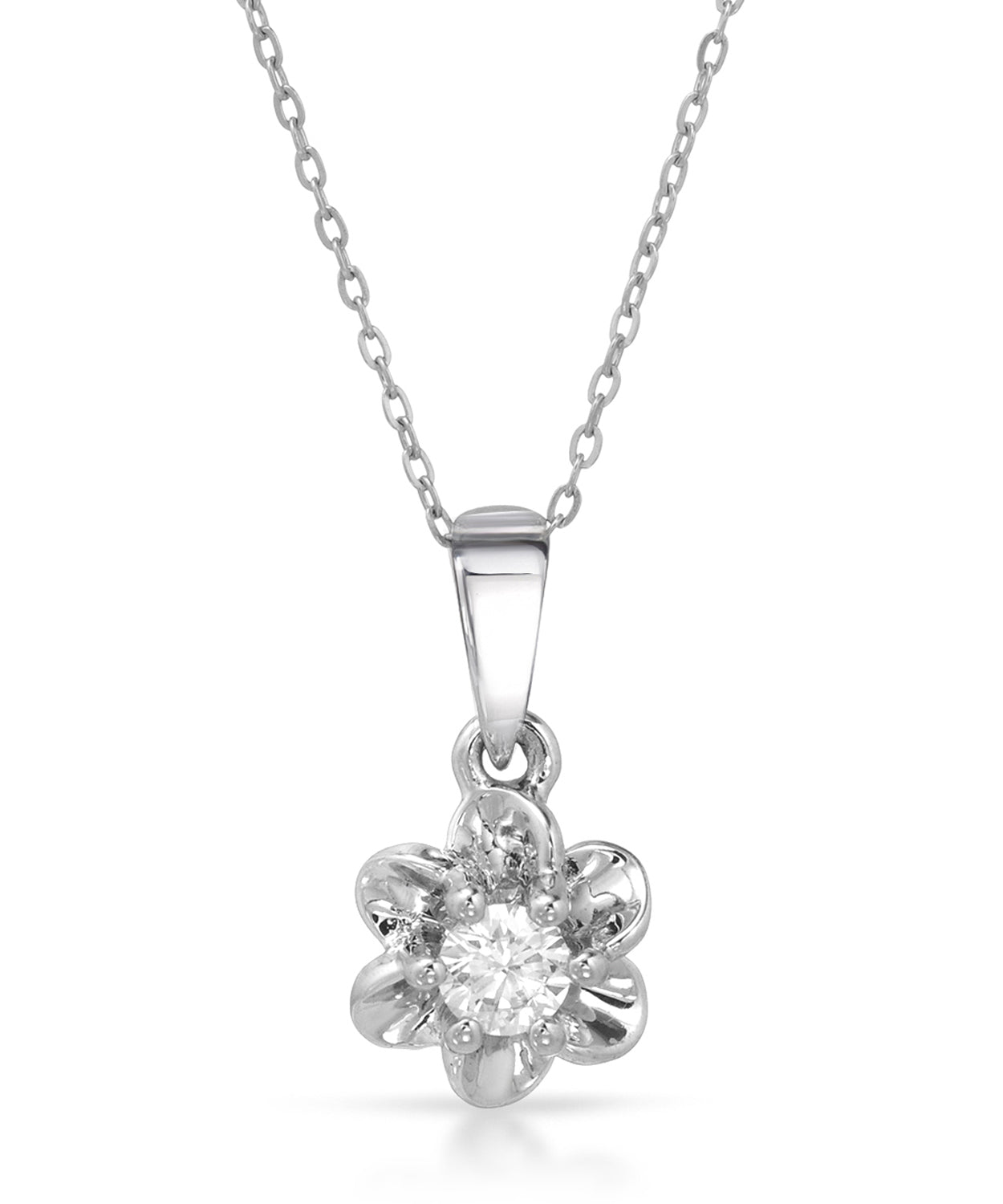 Superior Diamond 14k White Gold Flower Pendant With Chain View 1
