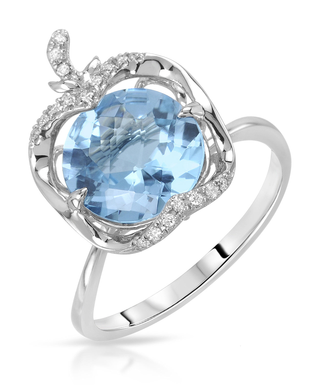 3.38 ctw Natural Sky Blue Topaz and Diamond 14k White Gold Apple Right Hand Ring View 1