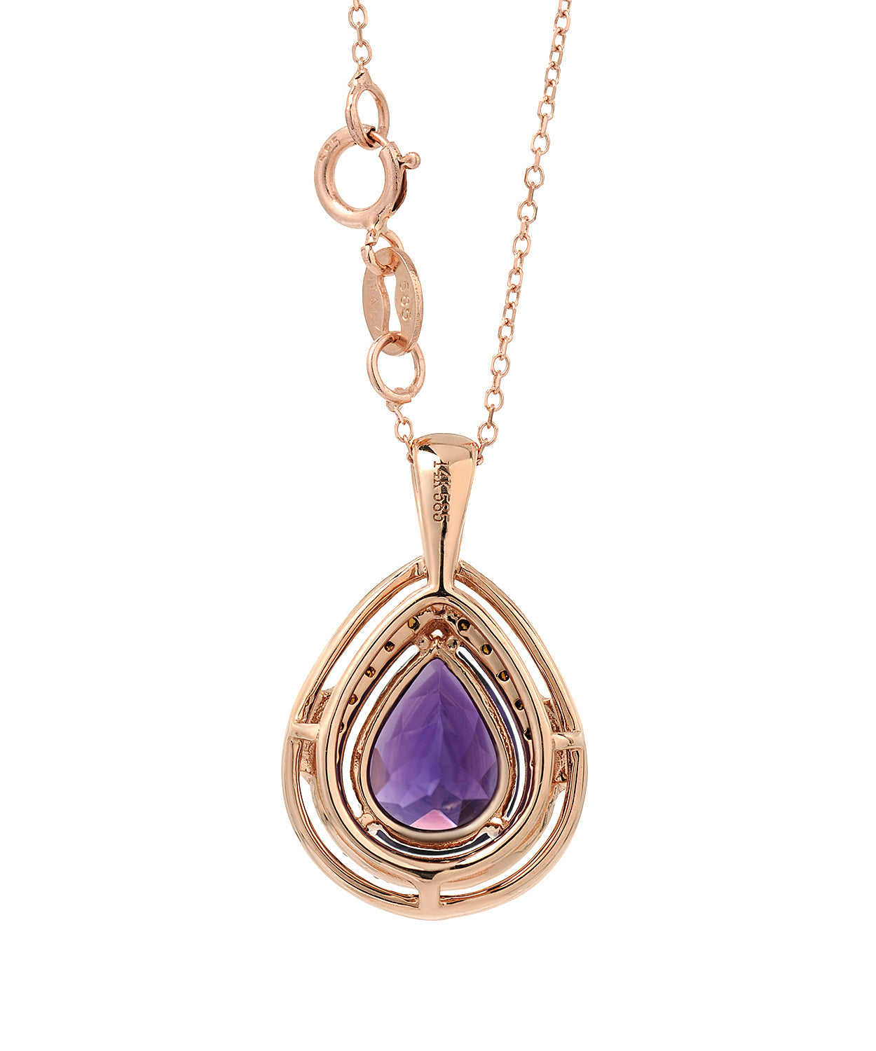 1.83 ctw Natural Amethyst and Fancy Red Diamond 14k Gold Pendant With Chain View 2