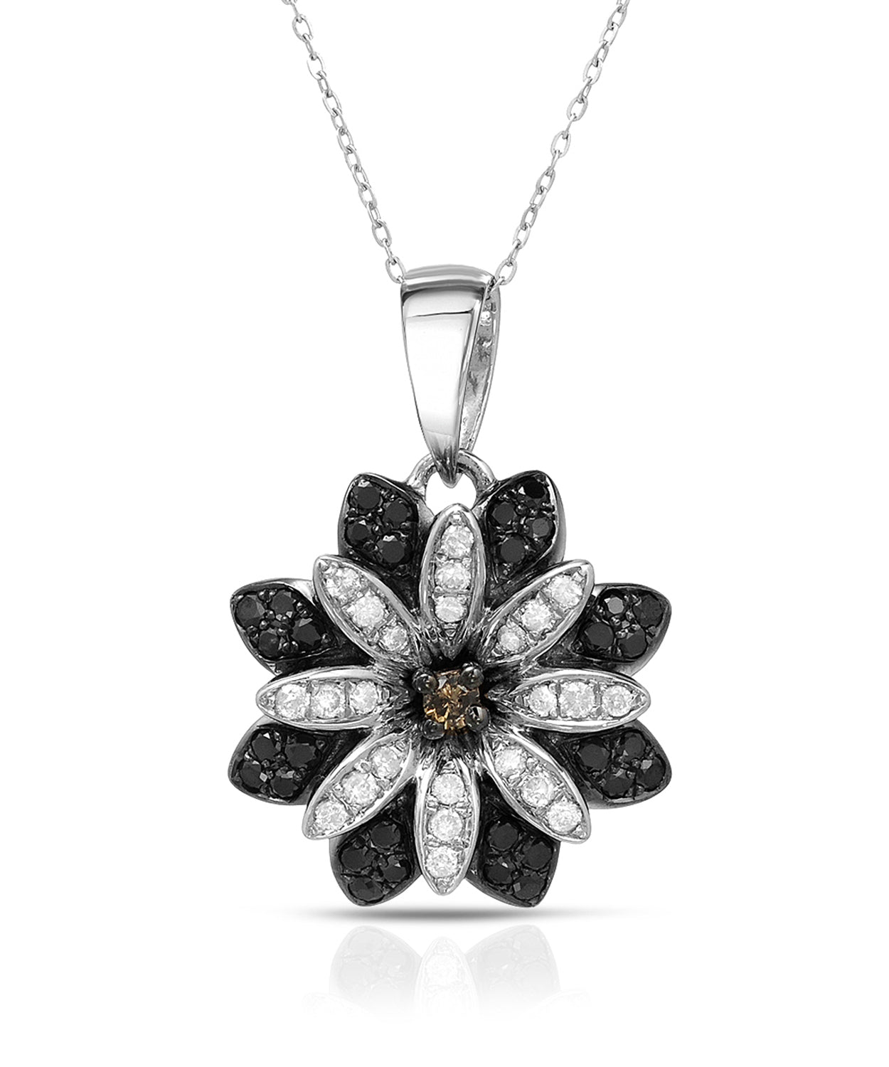 Black & White Collection 0.40 ctw Champagne and Black Diamond 14k Gold Flower Pendant With Chain View 1