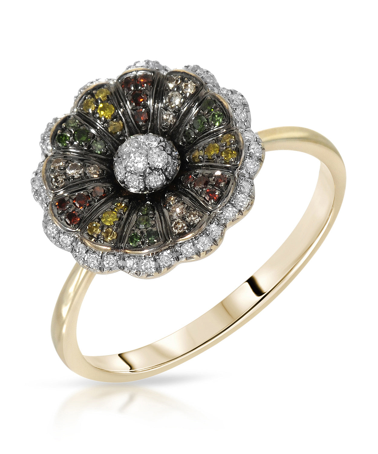 0.30 ctw Fancy Multicolor and White Diamonds 14k Yellow Gold Flower Ring View 1