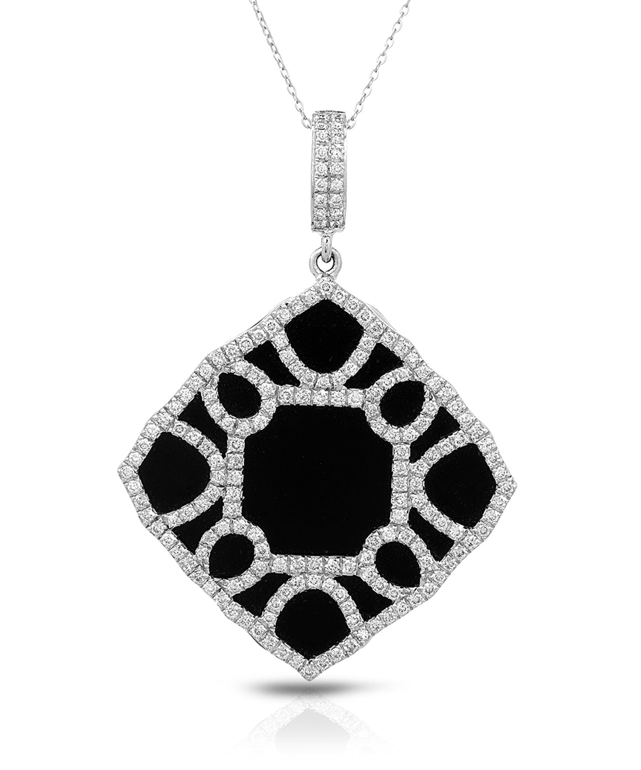 10.73 ctw Natural Black Onyx and Diamond 18k Gold Square Pendant (chain not included) View 1