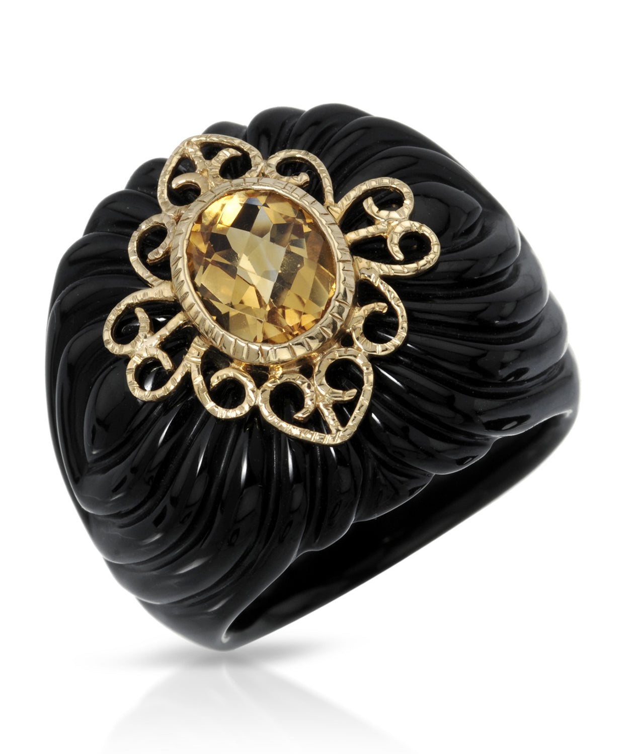 54.90 ctw Natural Black Onyx and Honey Citrine 14k Gold Victorian Style Cocktail Ring View 1