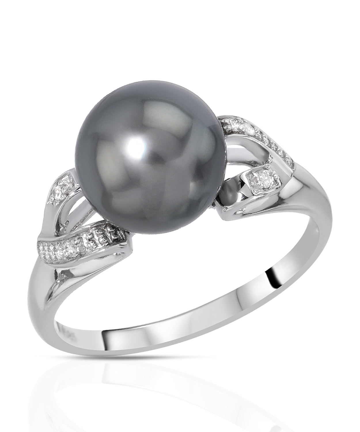 Natural Black Freshwater Pearl and Diamond 14k White Gold Right Hand Ring View 1