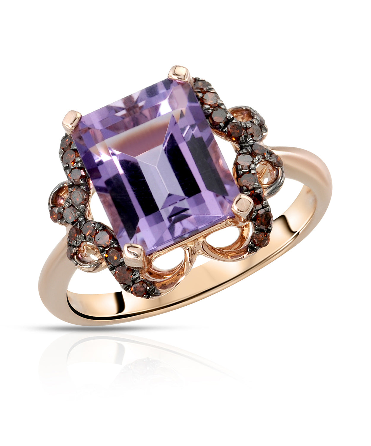 3.88 ctw Natural Amethyst and Fancy Red Diamond 14k Gold Victorian Style Ring View 1