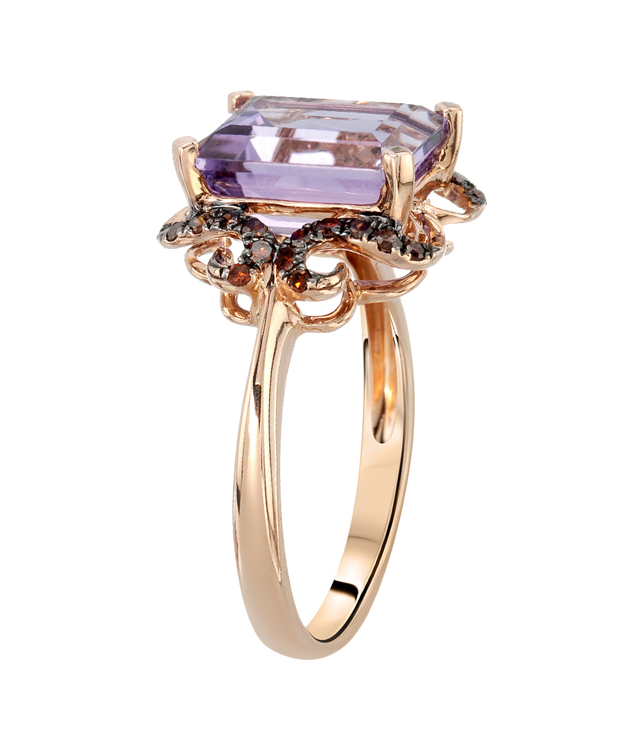 3.88 ctw Natural Amethyst and Fancy Red Diamond 14k Gold Victorian Style Ring View 2