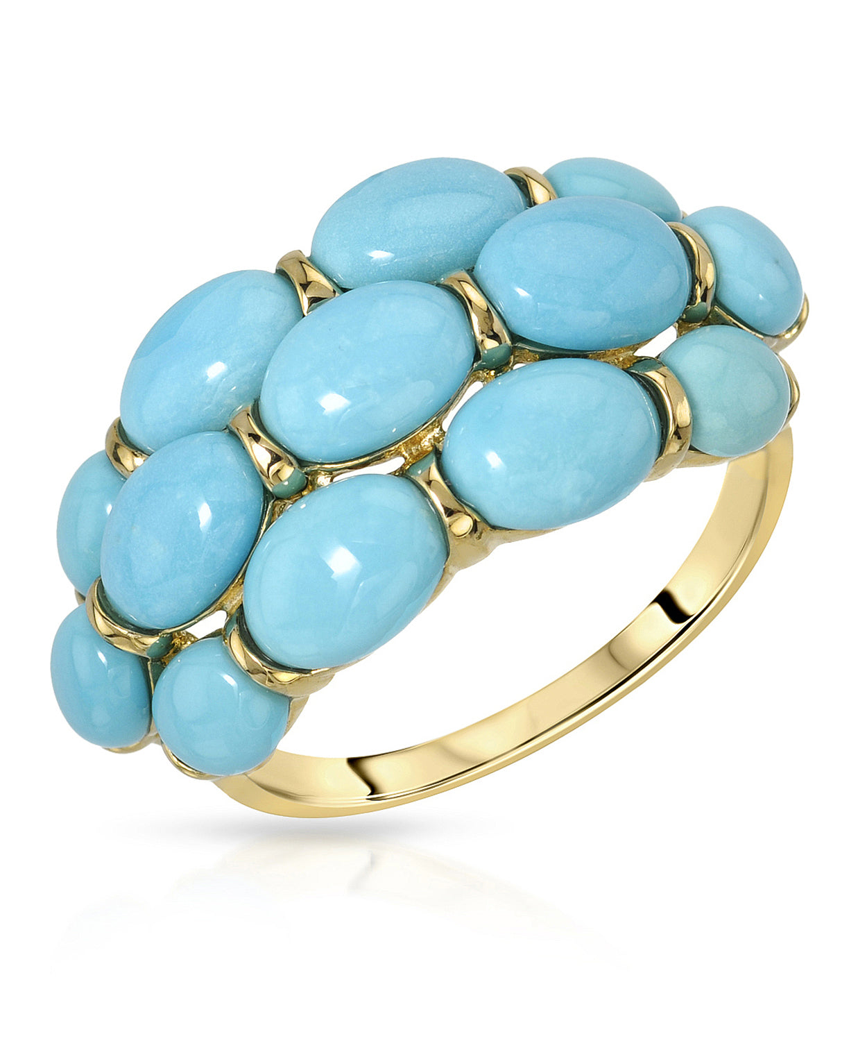 6.64 ctw Natural Turquoise 14k Yellow Gold Three-Row Right Hand Ring View 1