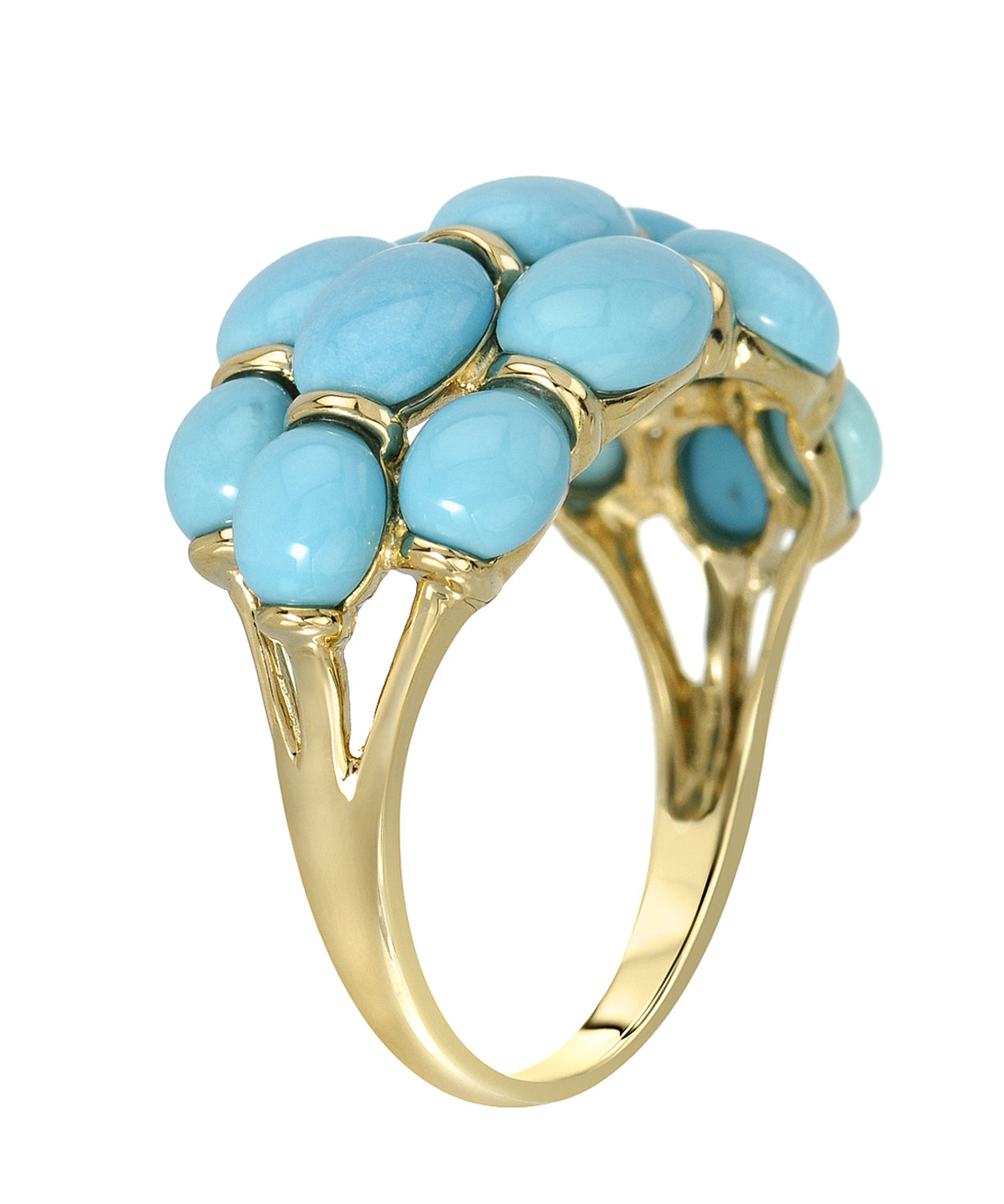 6.64 ctw Natural Turquoise 14k Yellow Gold Three-Row Right Hand Ring View 2