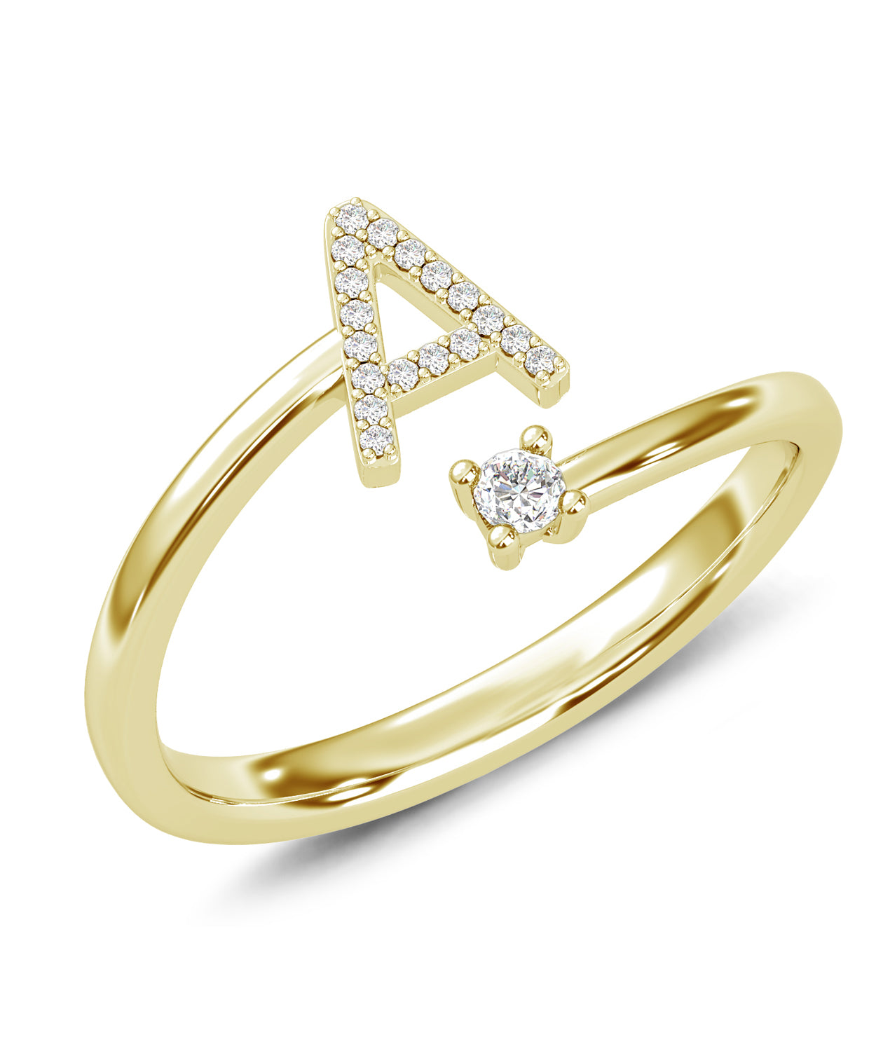 ESEMCO Diamond 18k Yellow Gold Letter A Initial Open Ring View 1