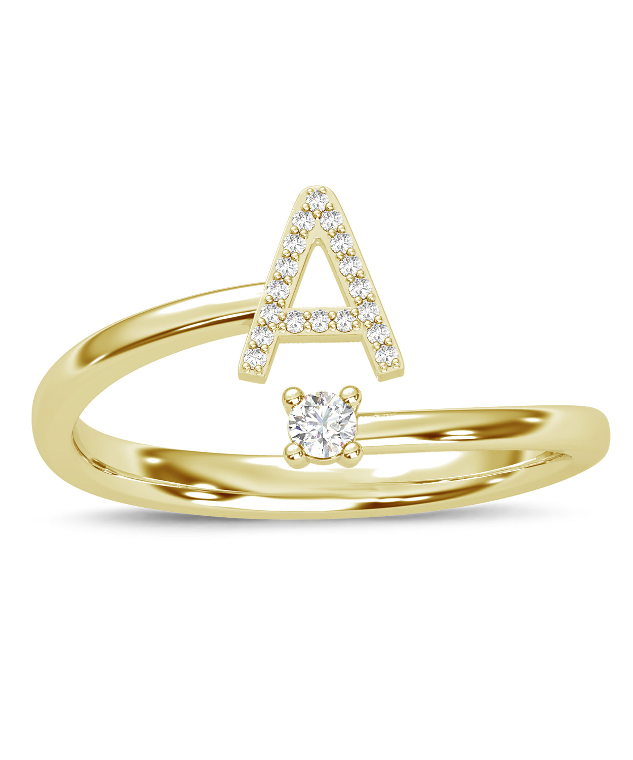 ESEMCO Diamond 18k Yellow Gold Letter A Initial Open Ring View 3