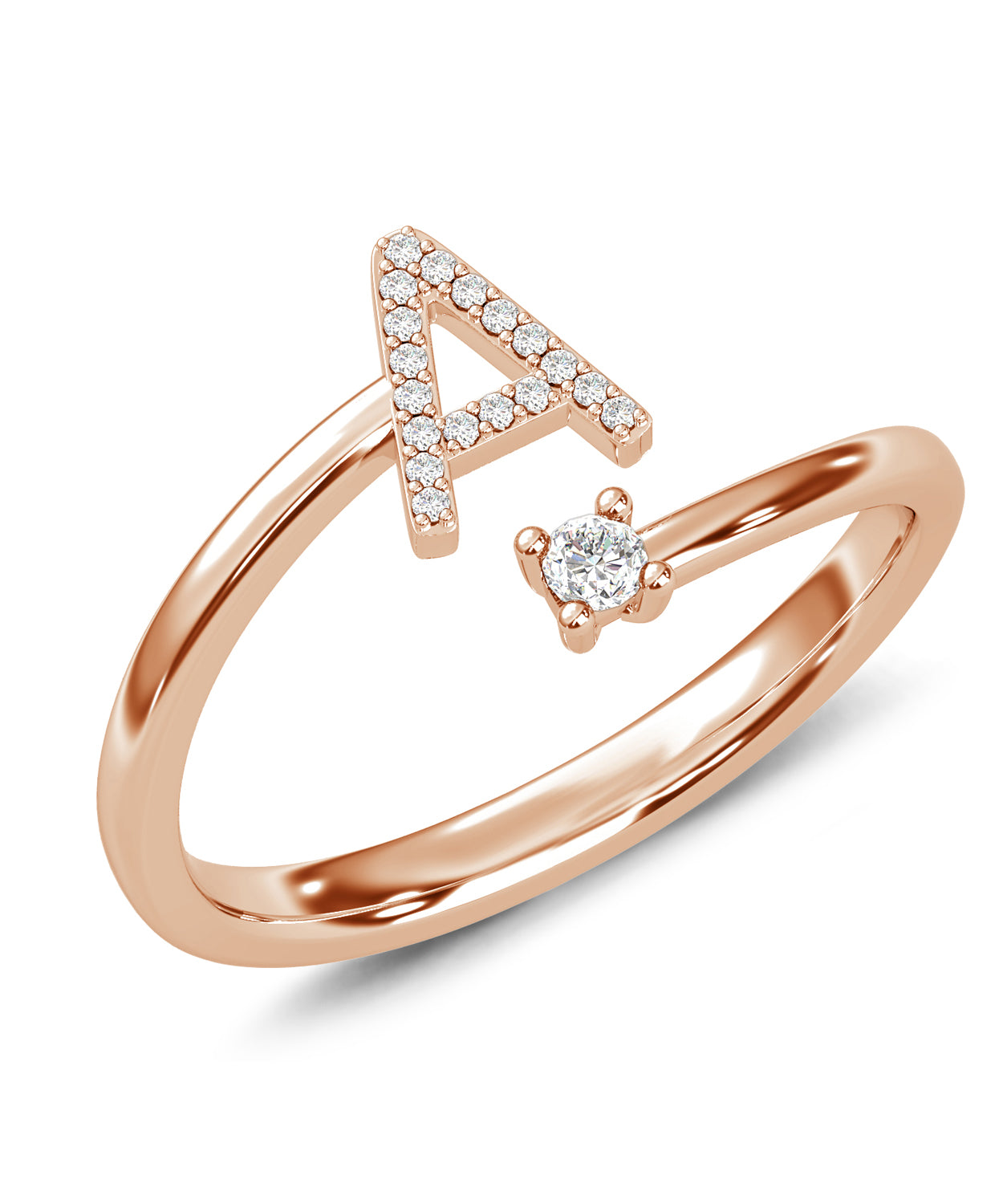 ESEMCO Diamond 18k Rose Gold Letter A Initial Open Ring View 1