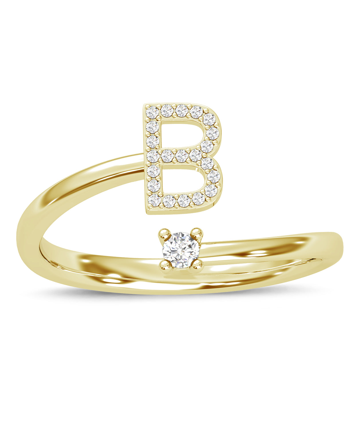 ESEMCO Diamond 18k Yellow Gold Letter B Initial Open Ring View 3
