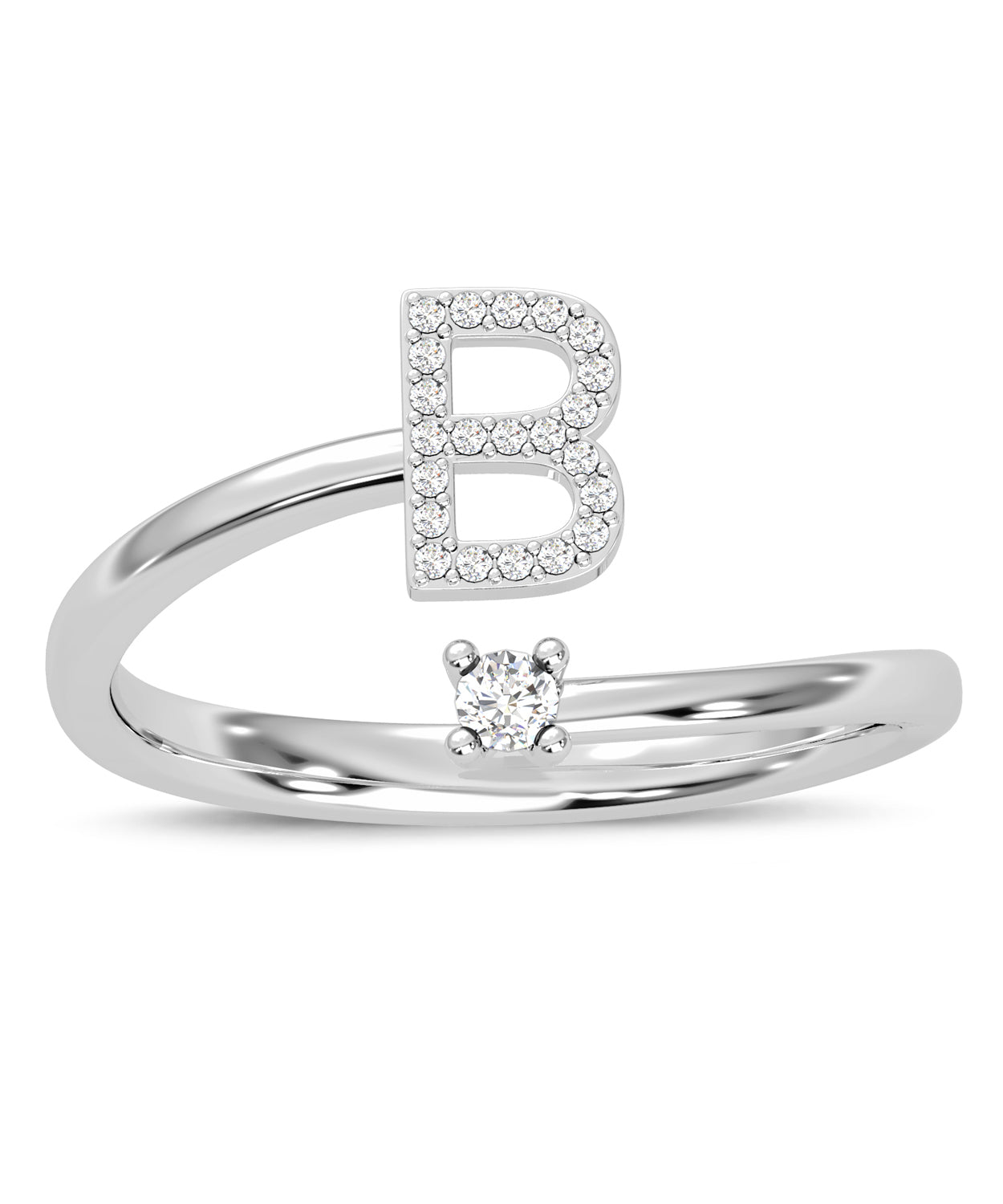 ESEMCO Diamond 18k White Gold Letter B Initial Open Ring View 3