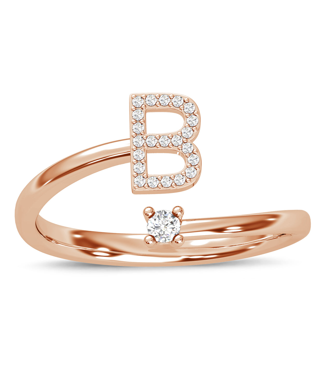 ESEMCO Diamond 18k Rose Gold Letter B Initial Open Ring View 3