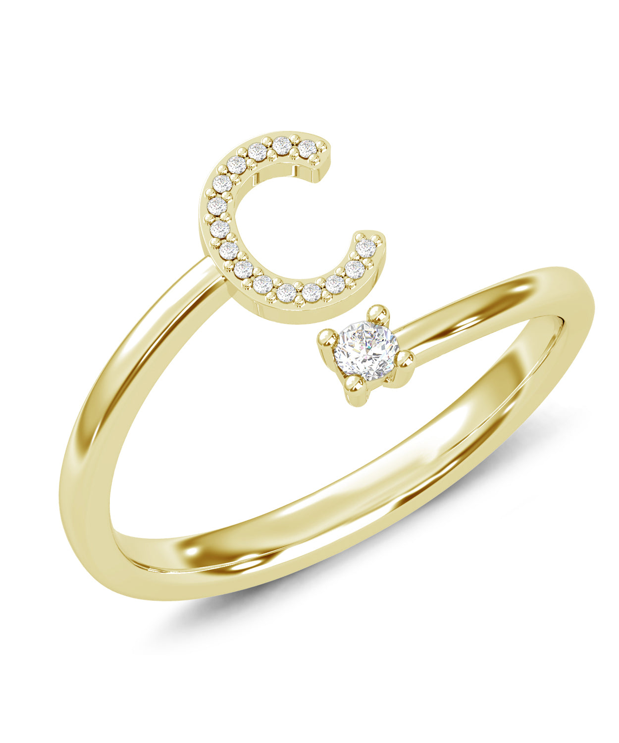 ESEMCO Diamond 18k Yellow Gold Letter C Initial Open Ring View 1