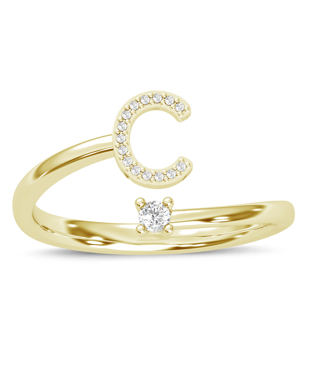 ESEMCO Diamond 18k Yellow Gold Letter C Initial Open Ring View 3