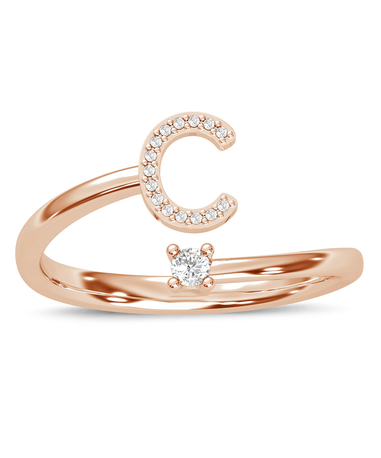 ESEMCO Diamond 18k Rose Gold Letter C Initial Open Ring View 3