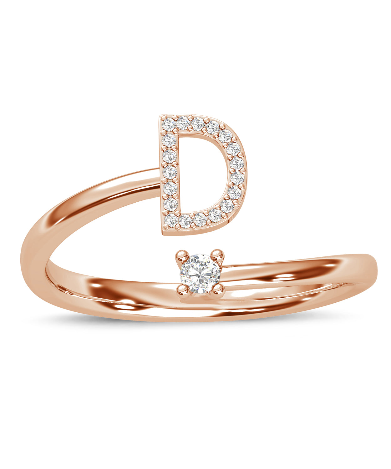 ESEMCO Diamond 18k Rose Gold Letter D Initial Open Ring View 3