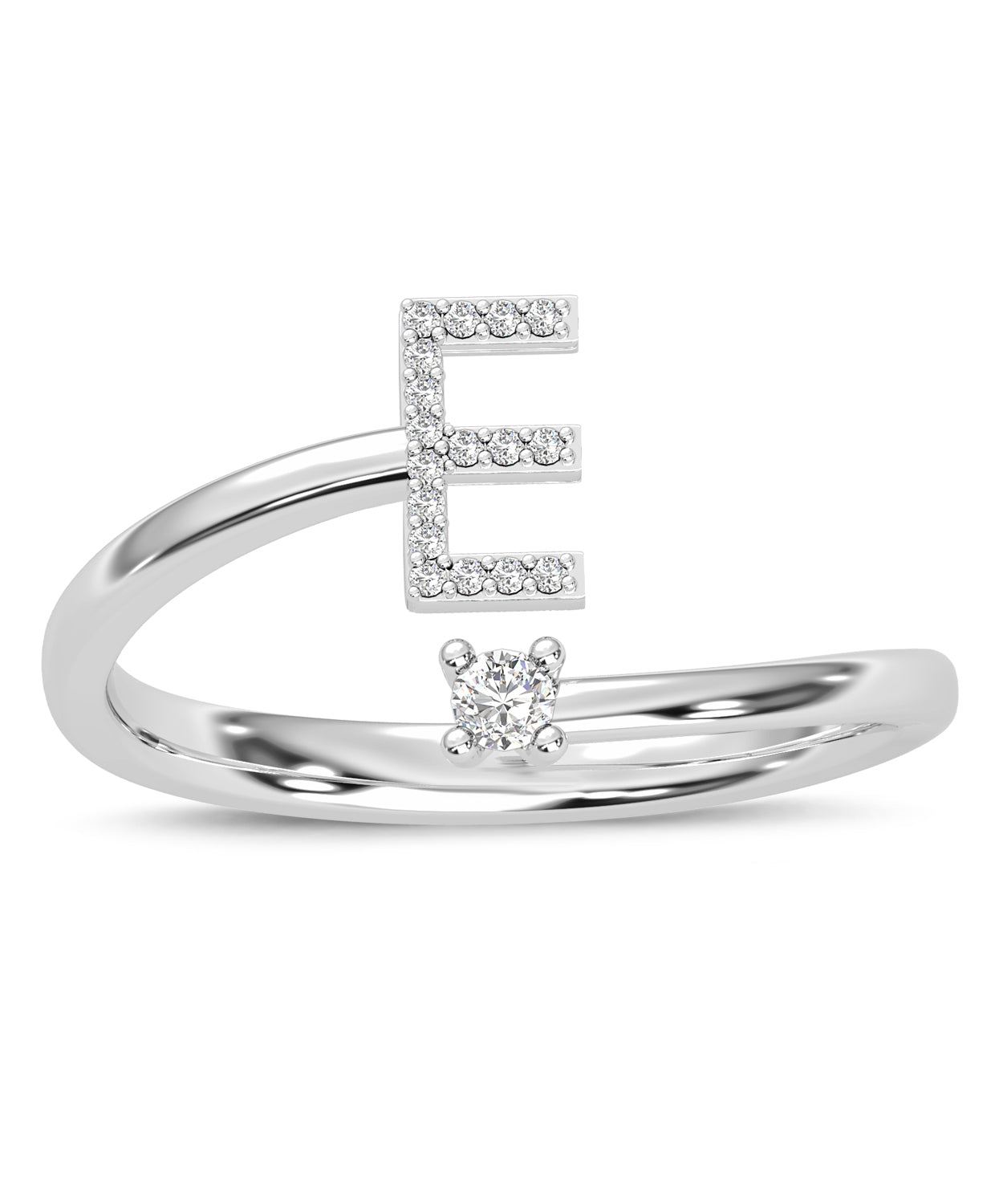 ESEMCO Diamond 18k White Gold Letter E Initial Open Ring View 3