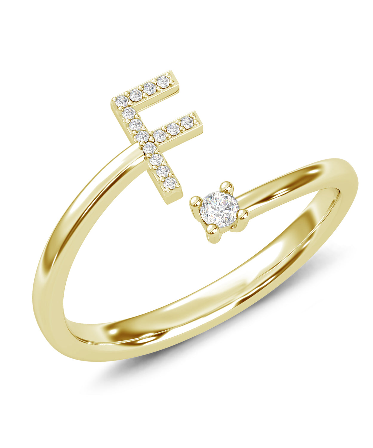 ESEMCO Diamond 18k Yellow Gold Letter F Initial Open Ring View 1