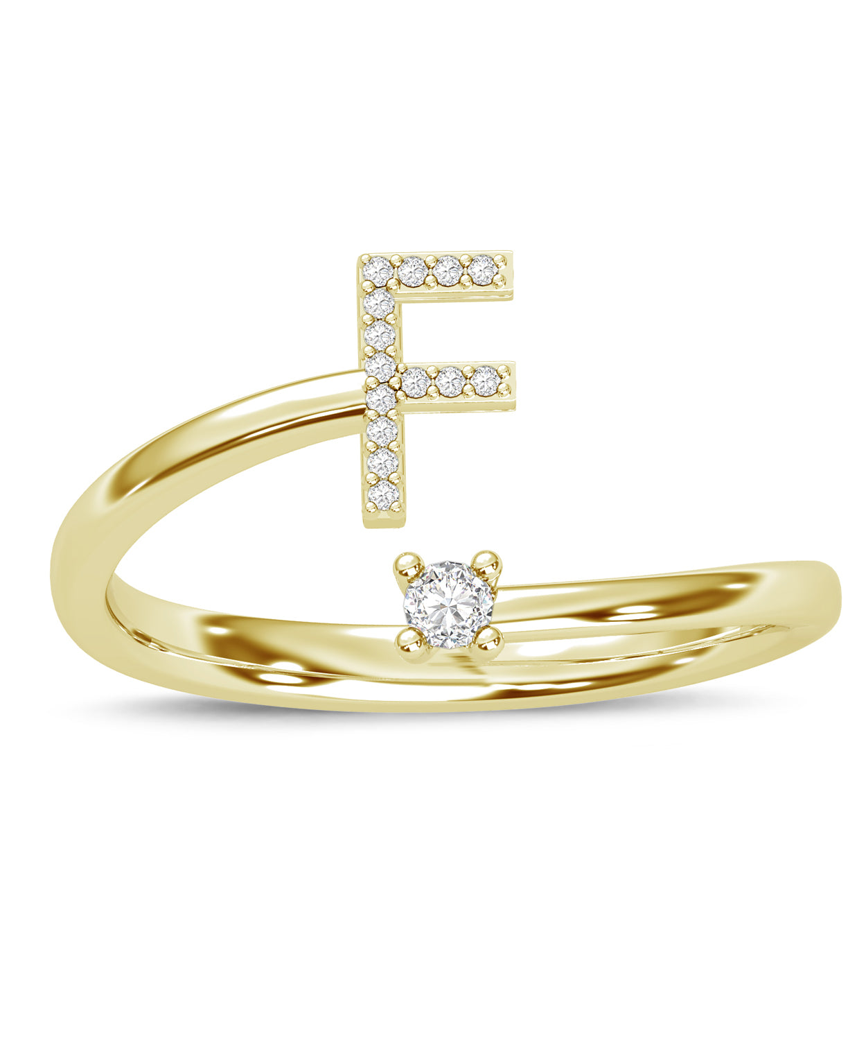 ESEMCO Diamond 18k Yellow Gold Letter F Initial Open Ring View 3
