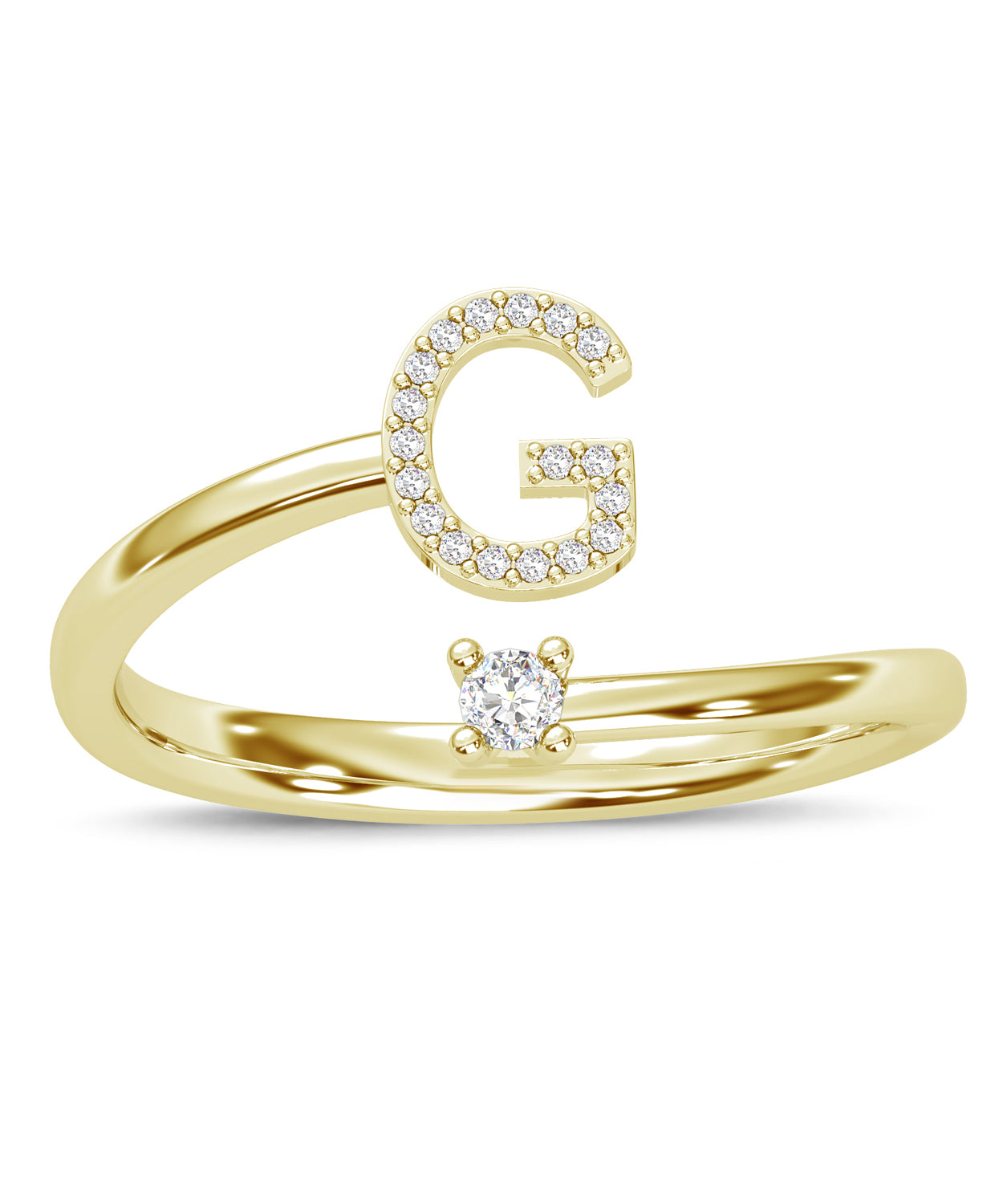 ESEMCO Diamond 18k Yellow Gold Letter G Initial Open Ring View 3