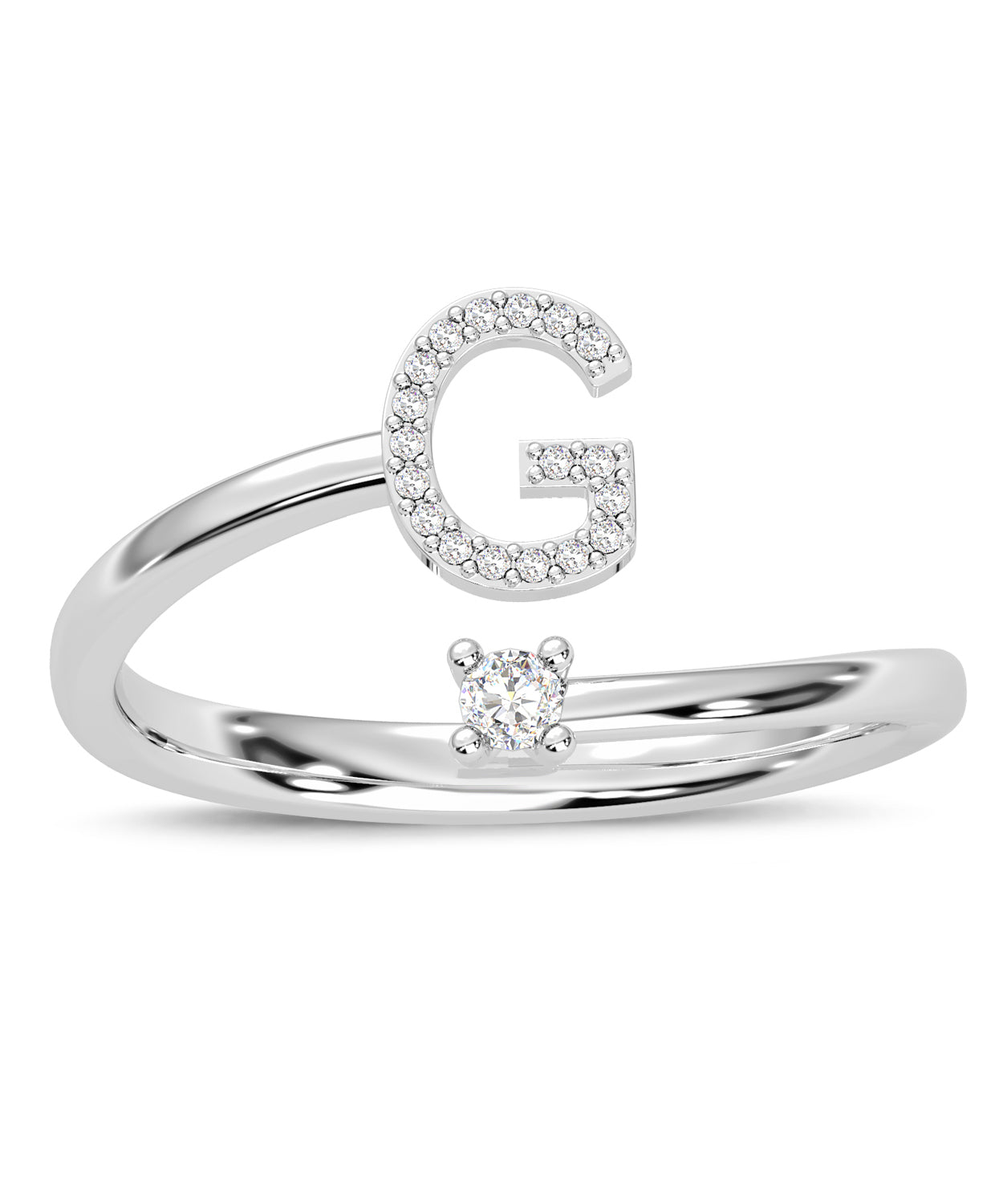 ESEMCO Diamond 18k White Gold Letter G Initial Open Ring View 3