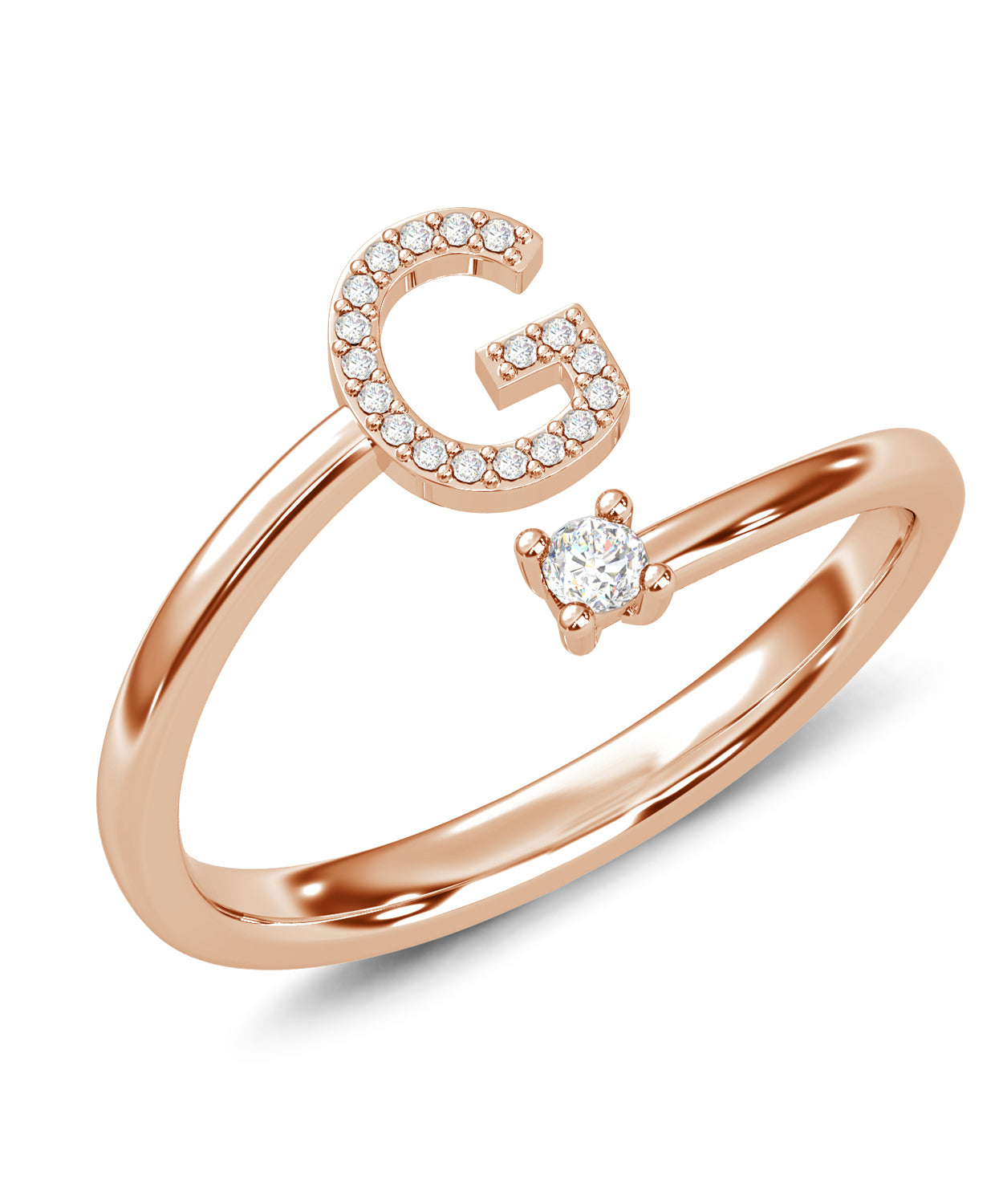 ESEMCO Diamond 18k Rose Gold Letter G Initial Open Ring View 1