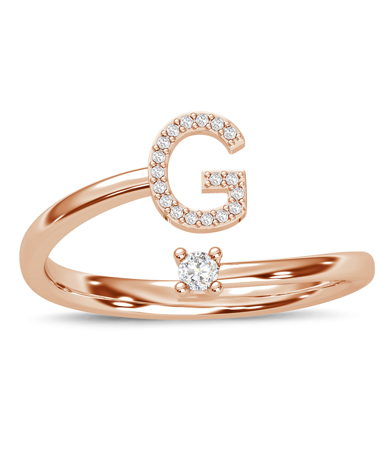 ESEMCO Diamond 18k Rose Gold Letter G Initial Open Ring View 3