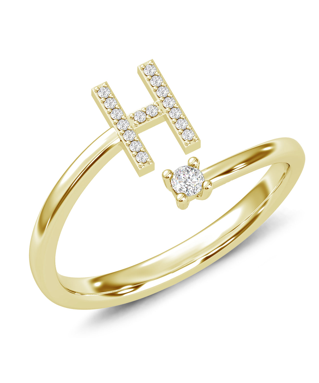 ESEMCO Diamond 18k Yellow Gold Letter H Initial Open Ring View 1